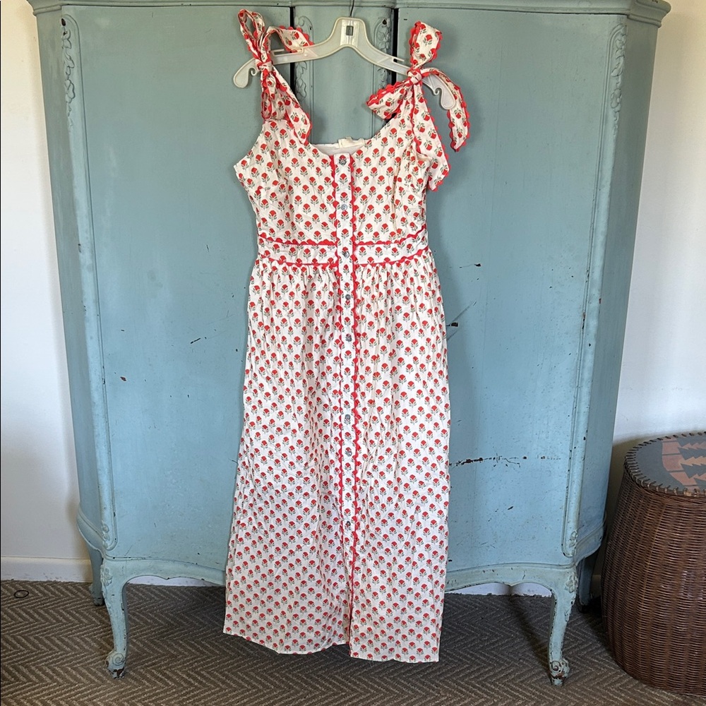 Entro Red and White Floral Patterned Dress